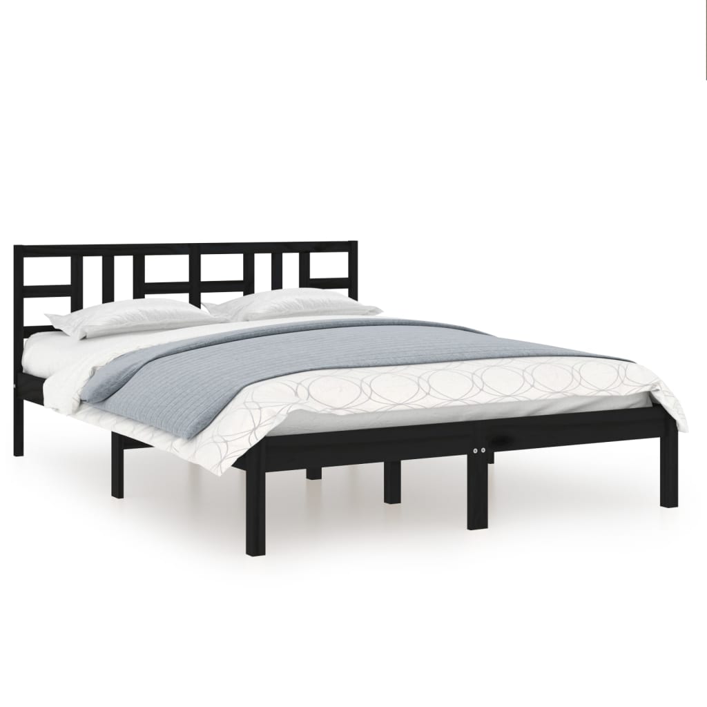 vidaXL Cadre de lit Noir Bois massif 135x190 cm Double