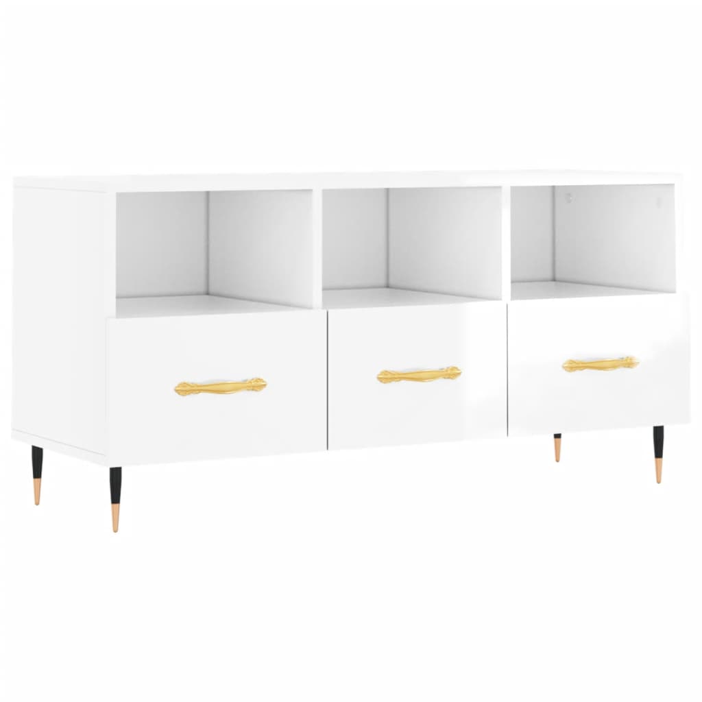 vidaXL Meuble TV Blanc brillant 102x36x50 cm Bois d'ingénierie