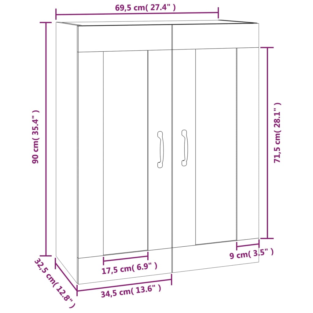 vidaXL Armoire murale suspendue Sonoma gris 69,5x32,5x90 cm