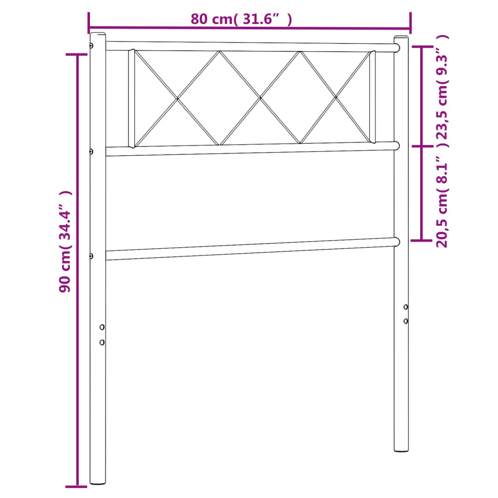 vidaXL Tête de lit métal noir 75 cm