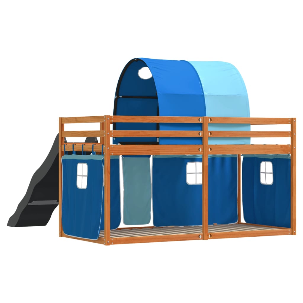 vidaXL Lit superposé sans matelas avec toboggan et rideaux 90x200 cm