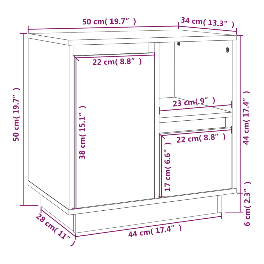 vidaXL Table de chevet Blanc 50x34x50 cm Bois de pin massif