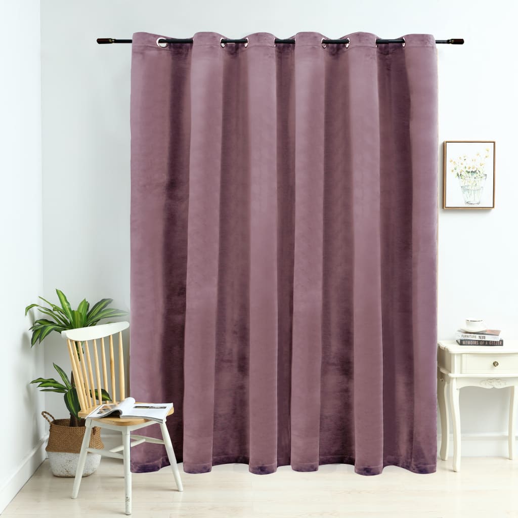 vidaXL Rideau occultant avec anneaux en métal Velours Rose 290x245 cm