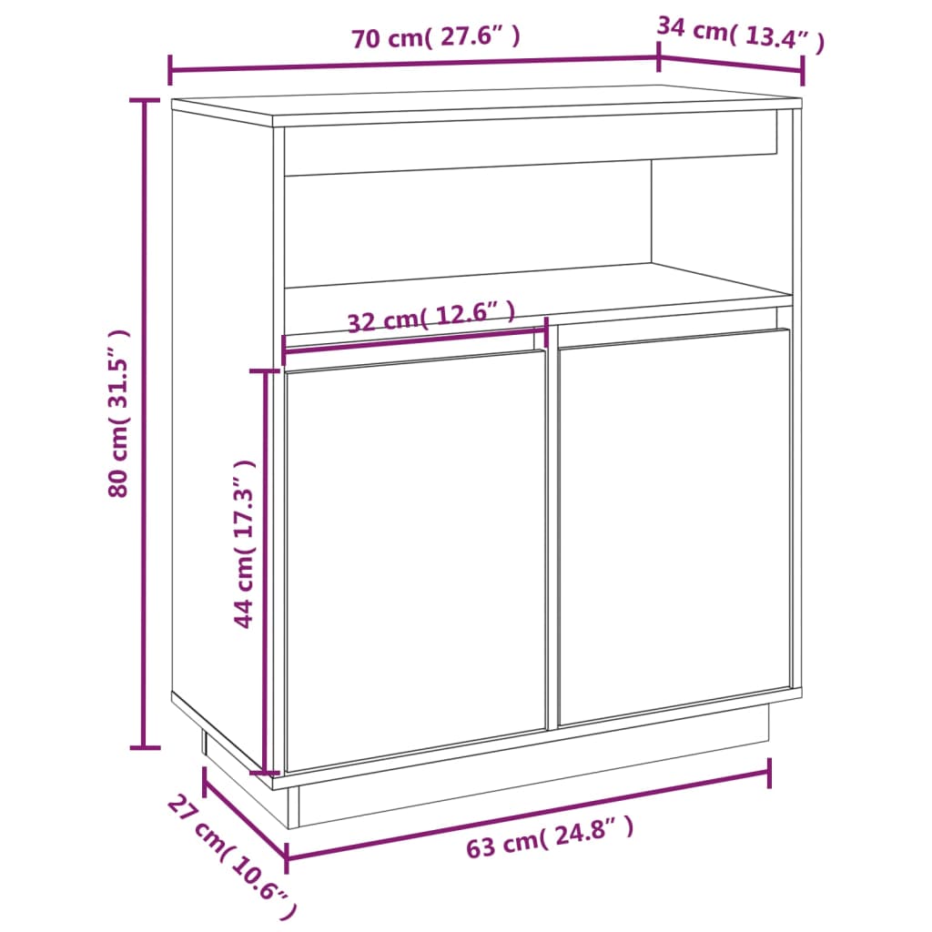 vidaXL Buffet Blanc 70x34x80 cm Bois massif de pin