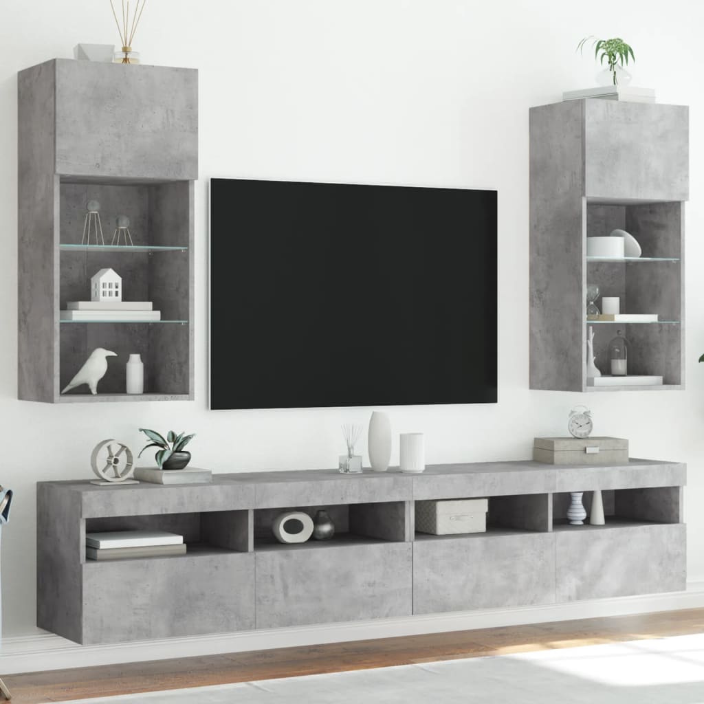 vidaXL Meubles TV avec lumières LED 2 pcs gris béton 40,5x30x90 cm