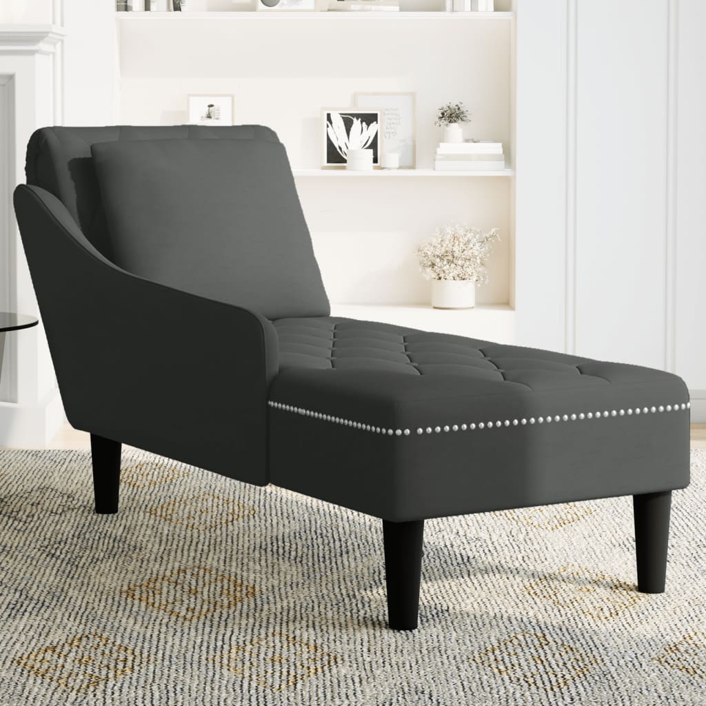 vidaXL Fauteuil long avec coussin et accoudoir droit noir velours