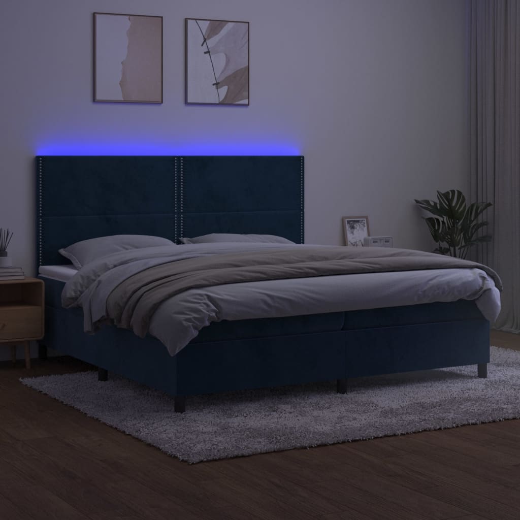 vidaXL Sommier à lattes de lit matelas et LED Bleu foncé 200x200 cm