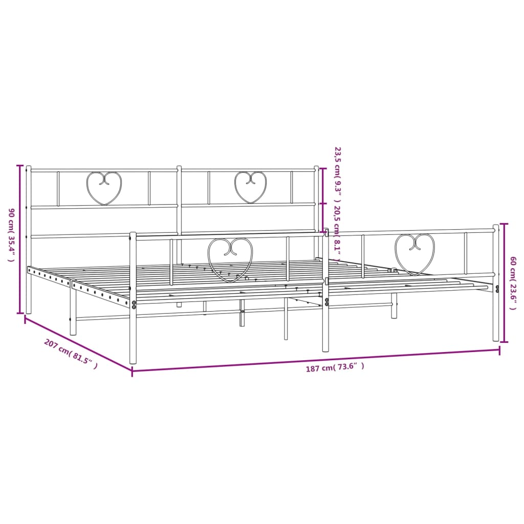 vidaXL Cadre de lit métal sans matelas avec pied de lit noir 180x200cm