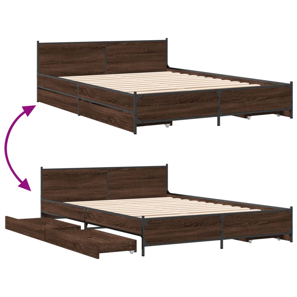 vidaXL Cadre de lit avec tiroirs sans matelas chêne marron 140x190 cm