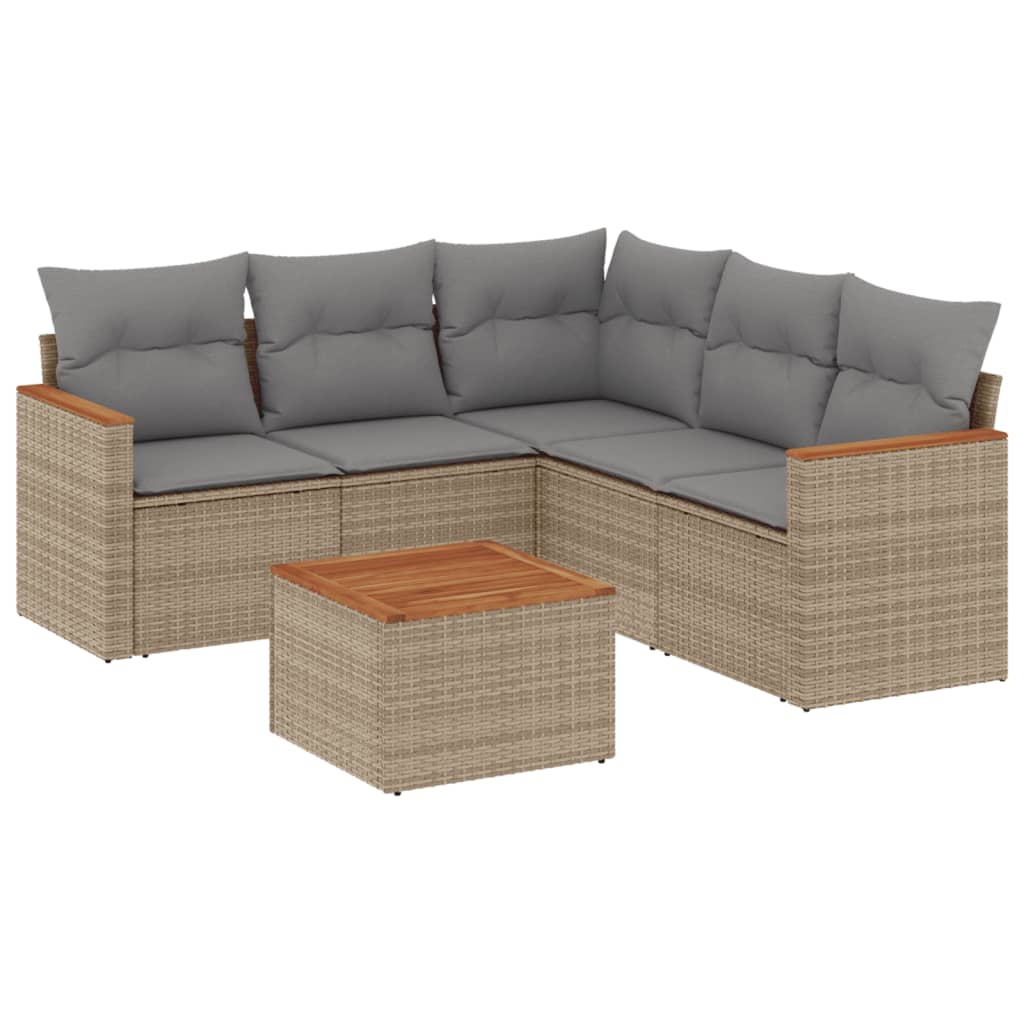 vidaXL Salon de jardin avec coussins 6pcs mélange beige résine tressée