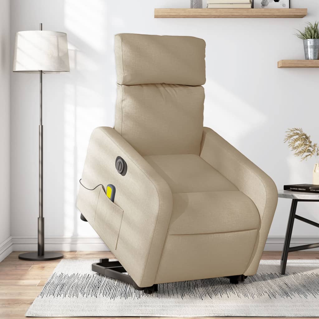 vidaXL Fauteuil inclinable de massage électrique Crème Tissu