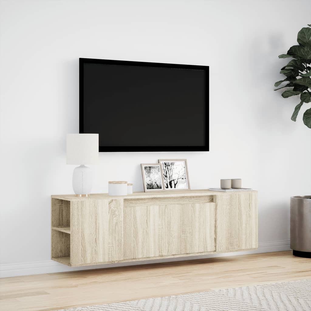 vidaXL Meuble TV mural avec lumières LED chêne sonoma 135x31x39,5 cm