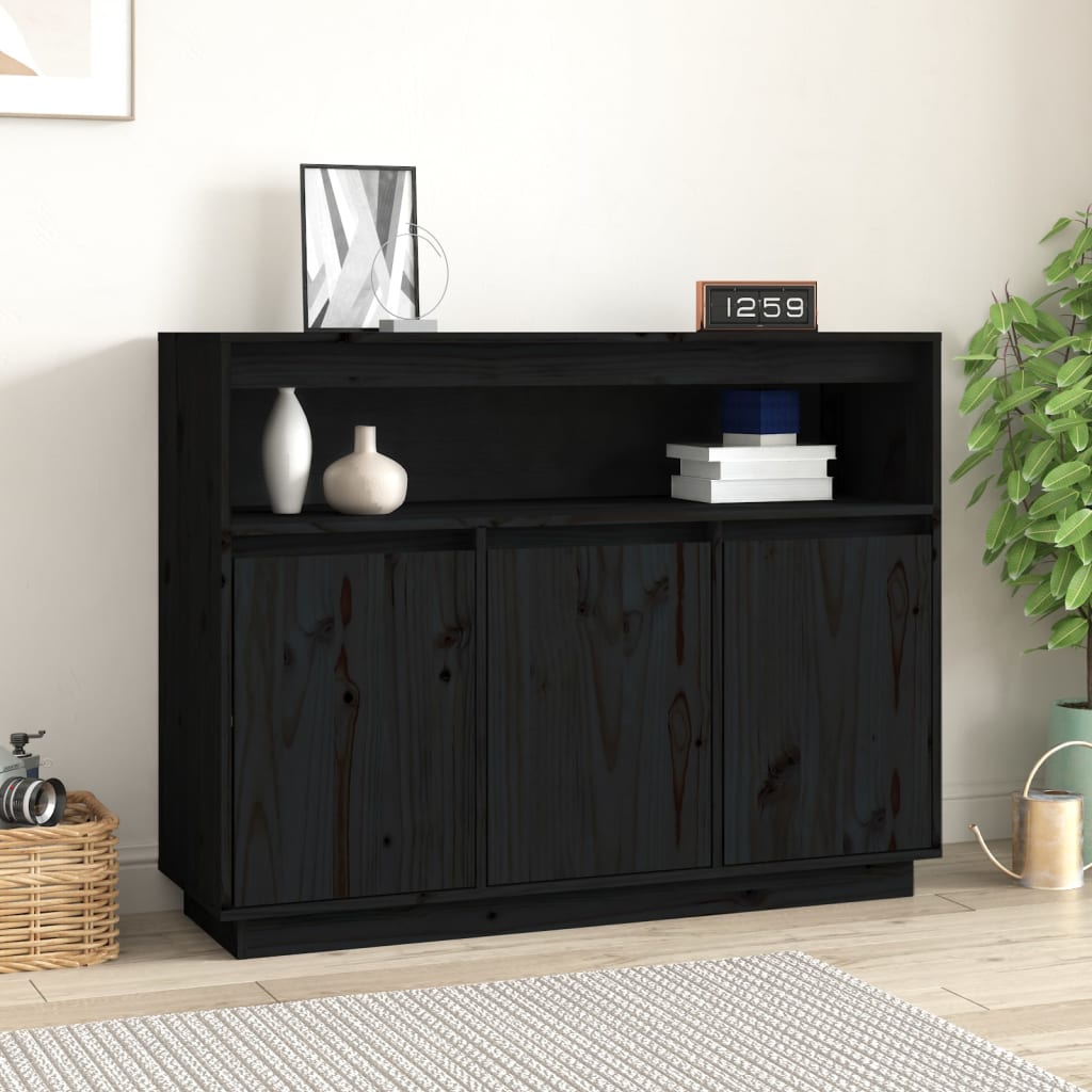 vidaXL Buffet Noir 104,5x34x80 cm Bois massif de pin