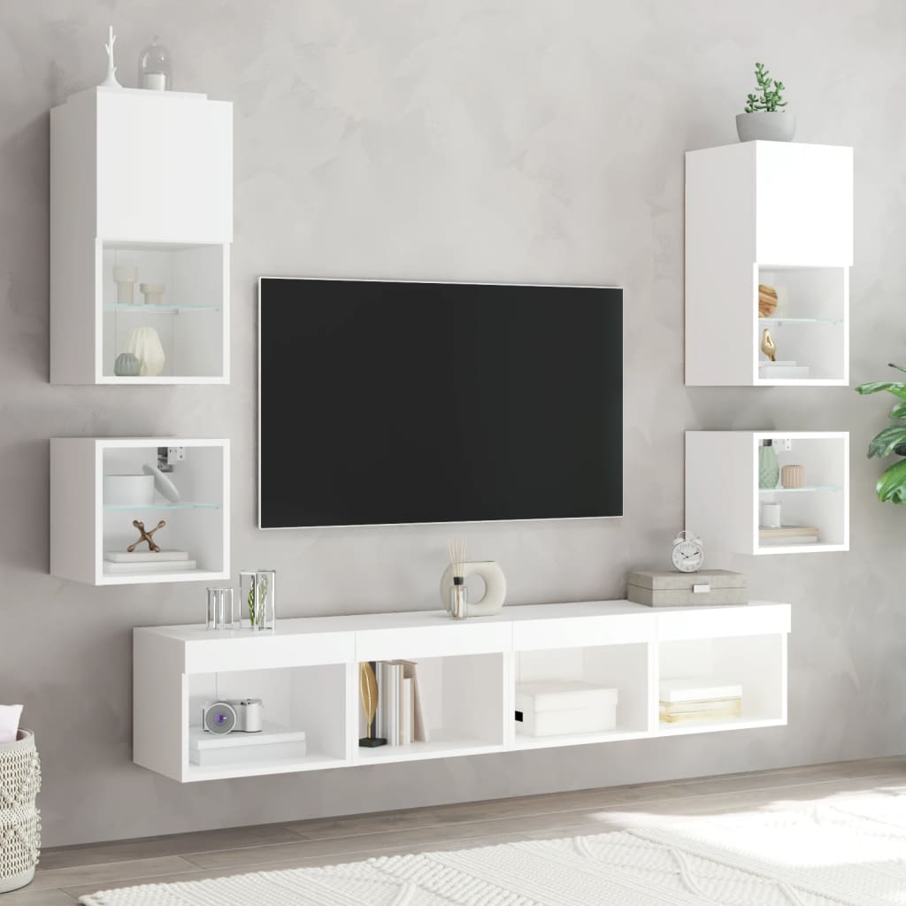 vidaXL Meuble TV mural avec lumières LED blanc 30x28,5x30 cm