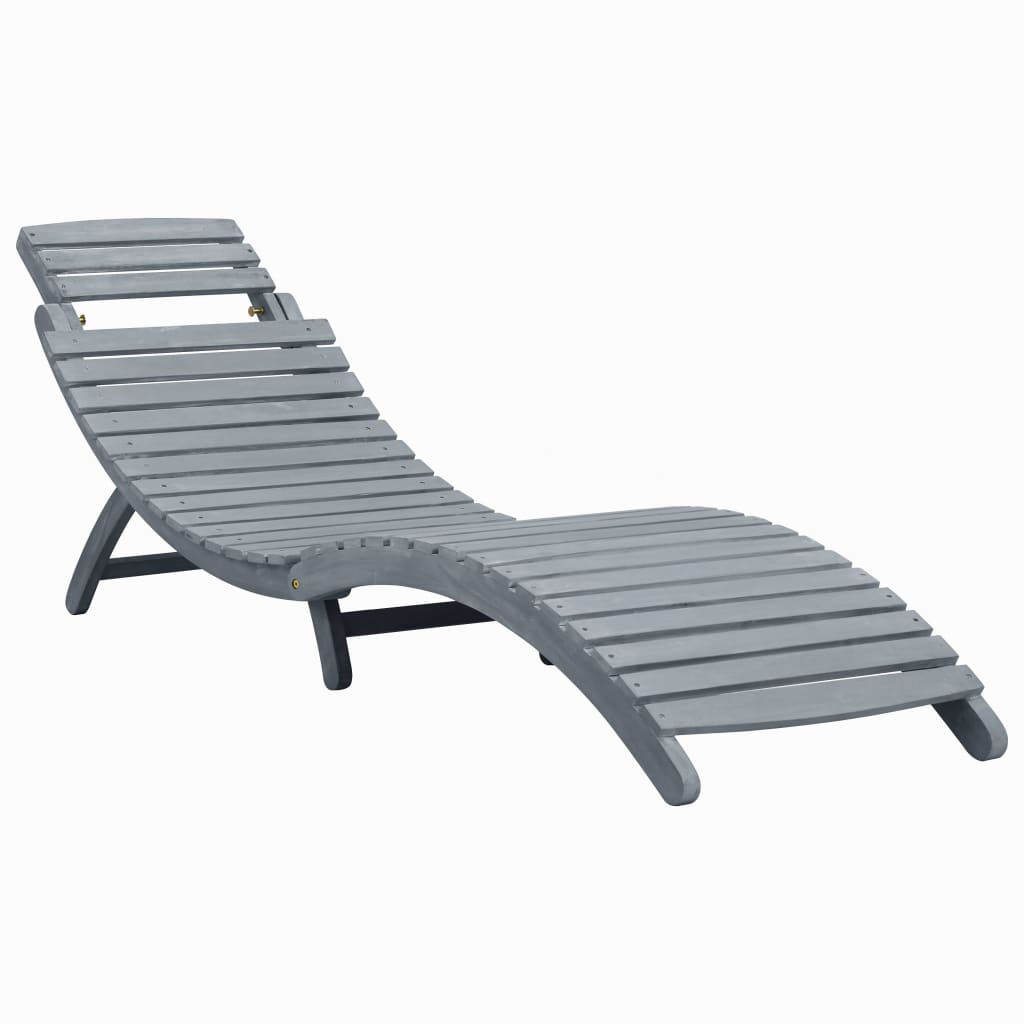 vidaXL Chaise longue avec coussin Gris Bois d'acacia solide