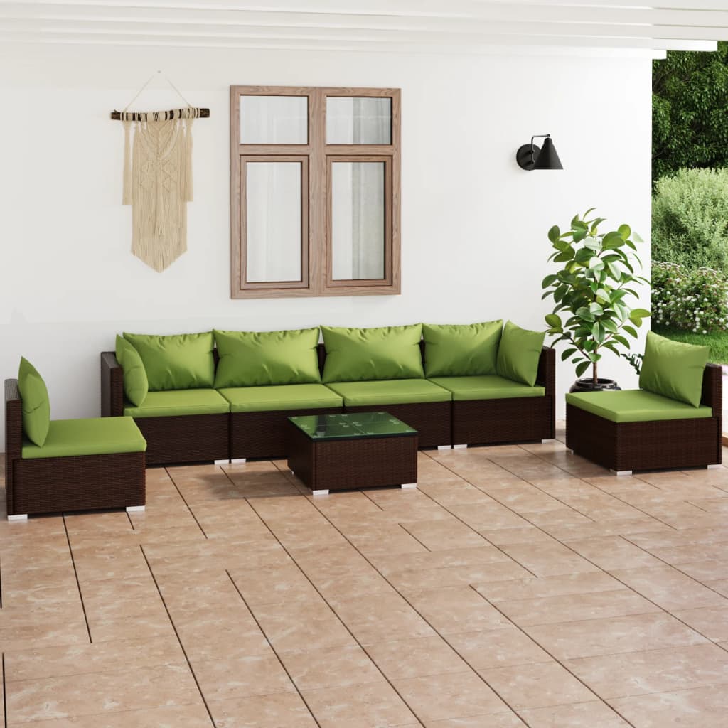 vidaXL Salon de jardin 7 pcs avec coussins Résine tressée Marron