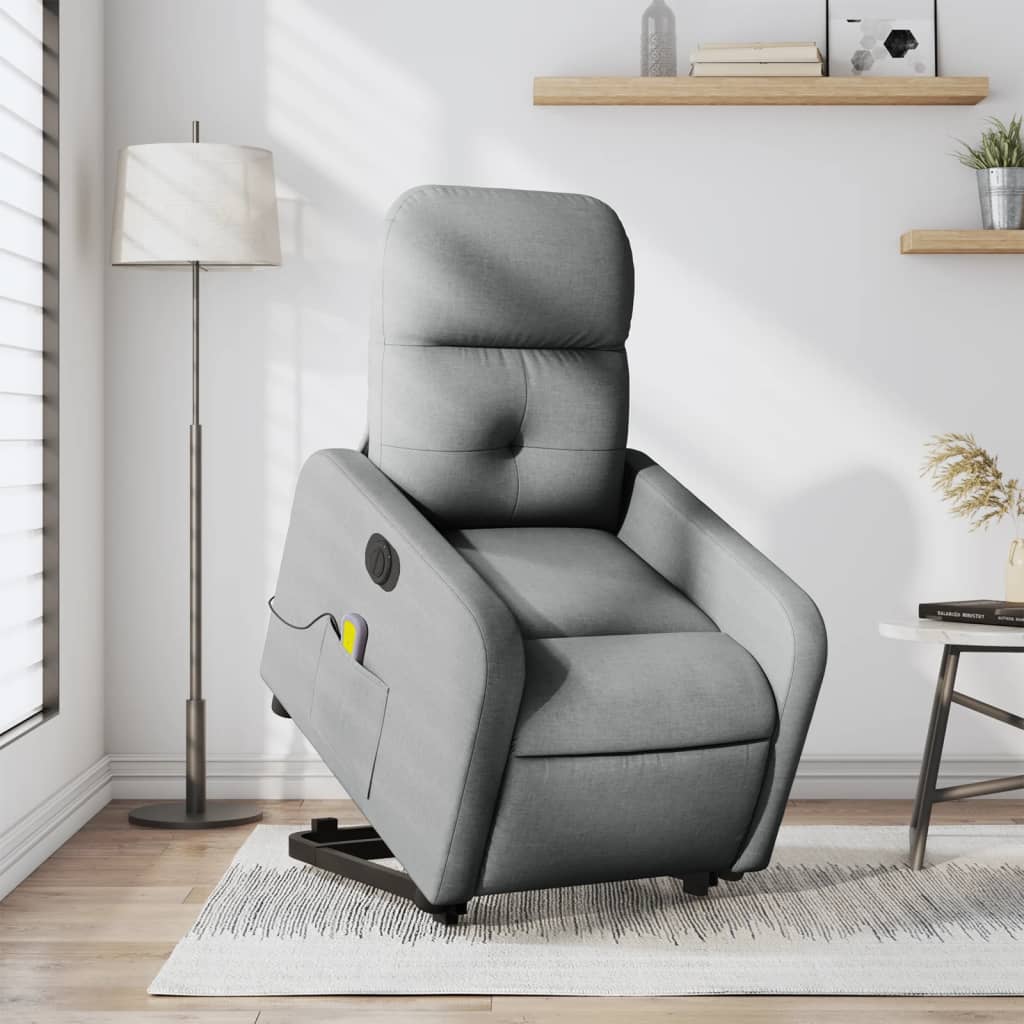 vidaXL Fauteuil inclinable de massage électrique Gris clair Tissu