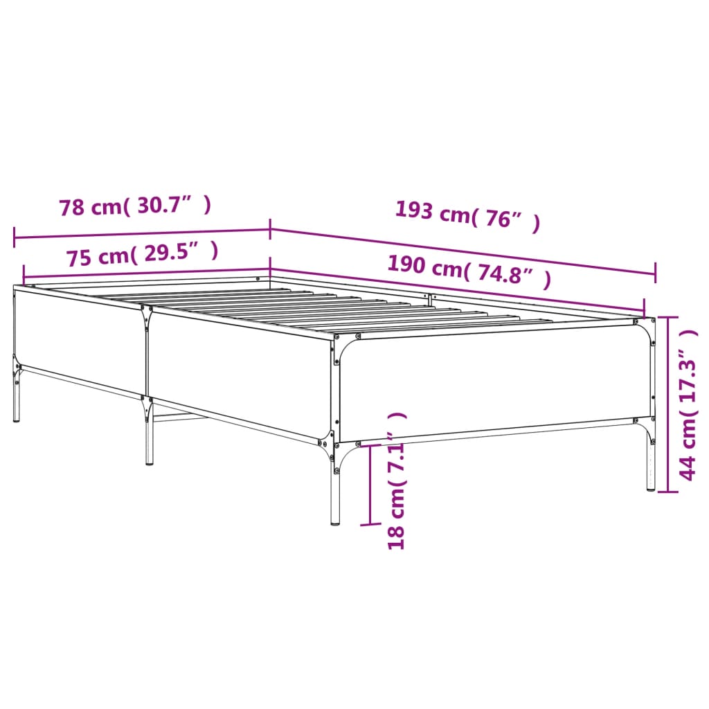 vidaXL Cadre de lit sans matelas chêne marron 75x190 cm