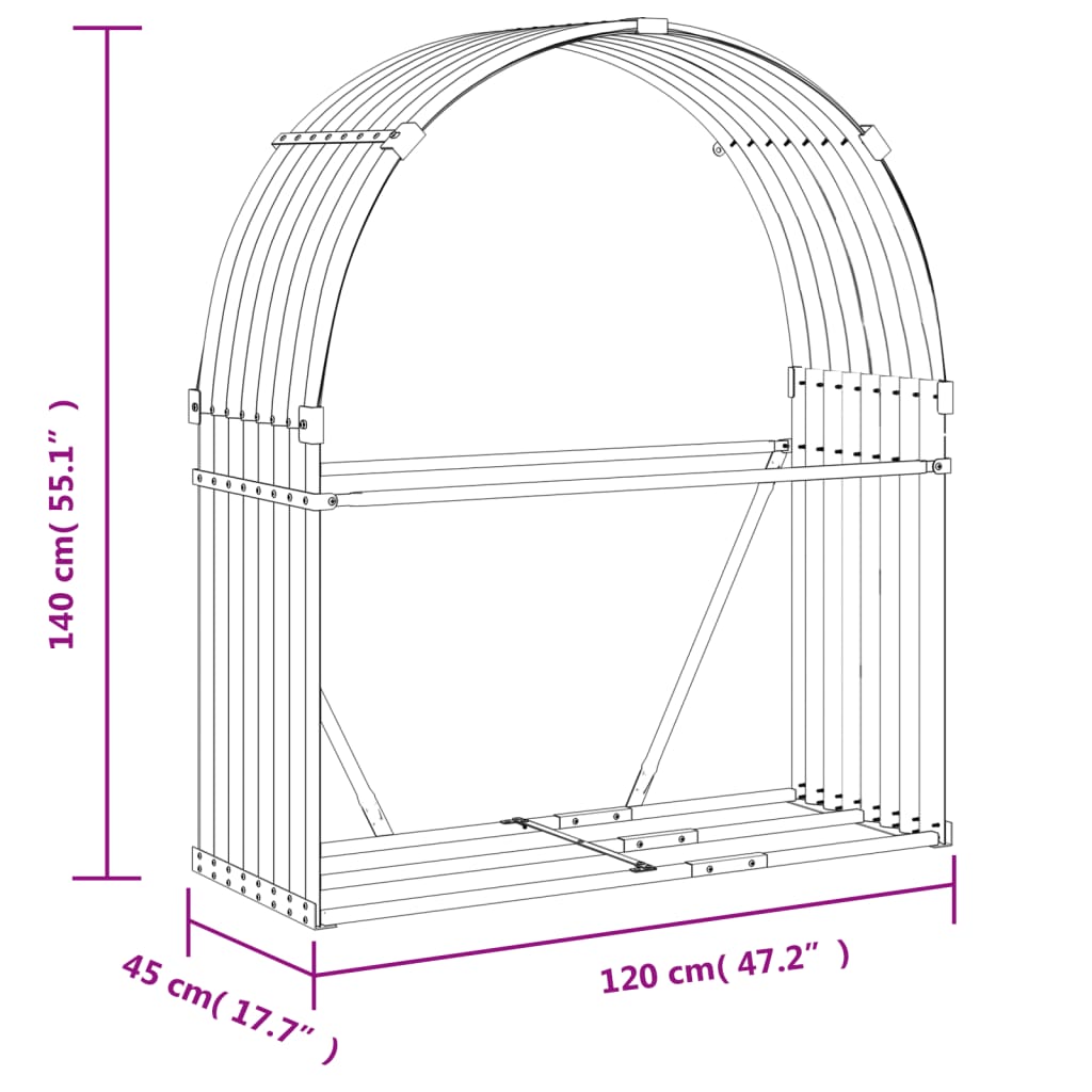 vidaXL Porte-bûches marron clair 120x45x140 cm acier galvanisé