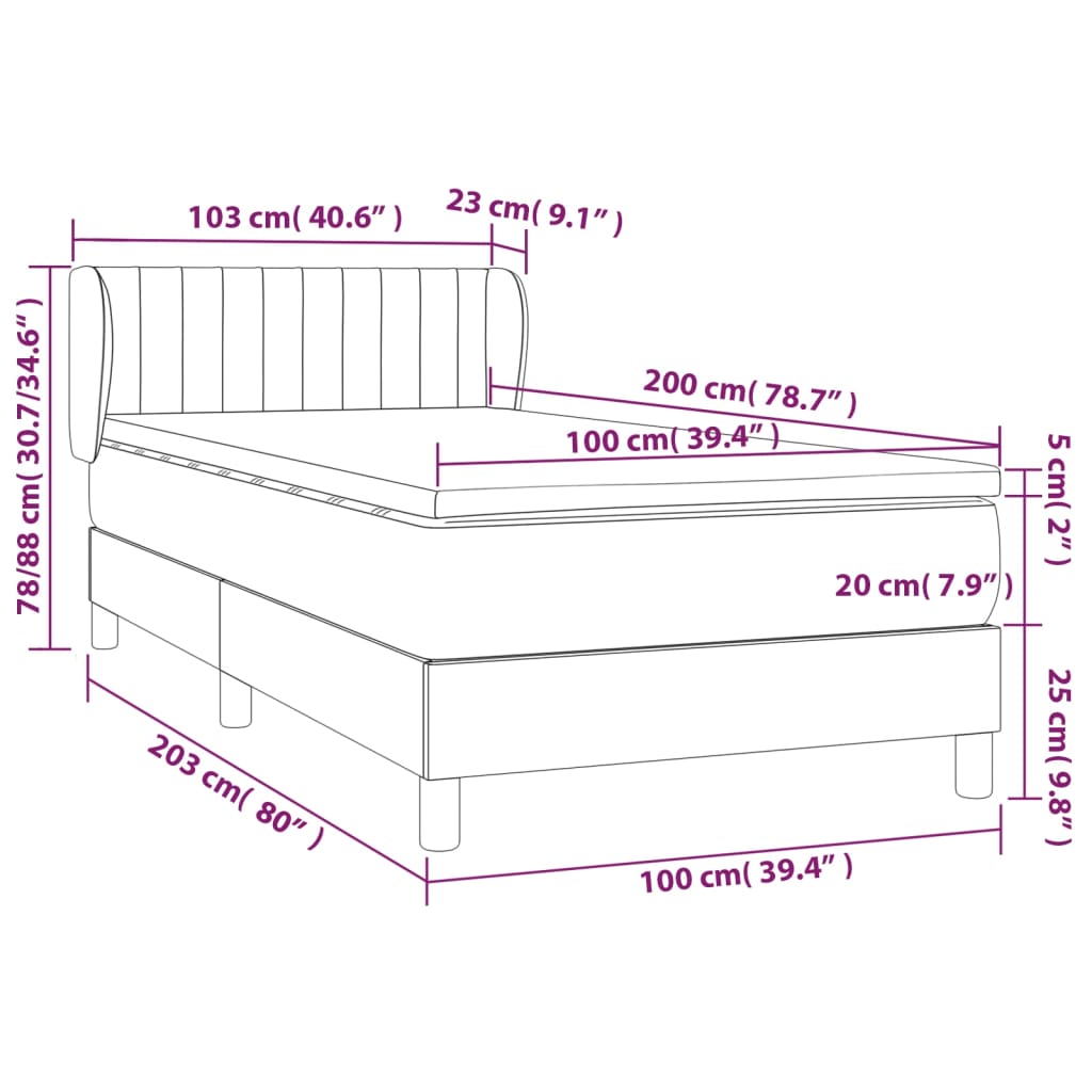 vidaXL Sommier à lattes de lit avec matelas Rose 100x200 cm Velours