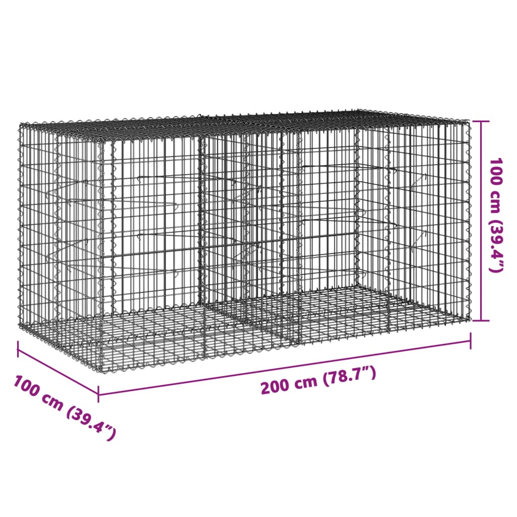 vidaXL Panier gabion avec couvercle 200x100x100 cm fer galvanisé