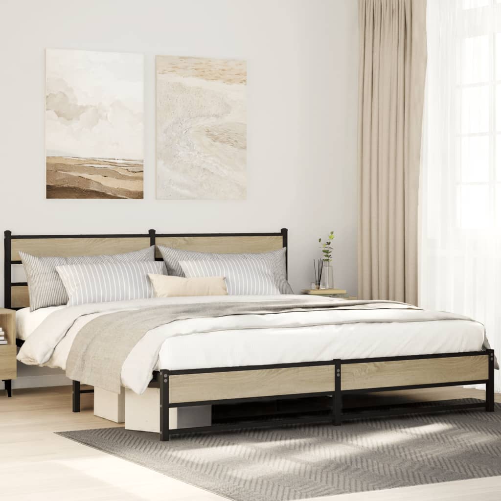 vidaXL Cadre de lit en métal sans matelas chêne sonoma 200x200 cm