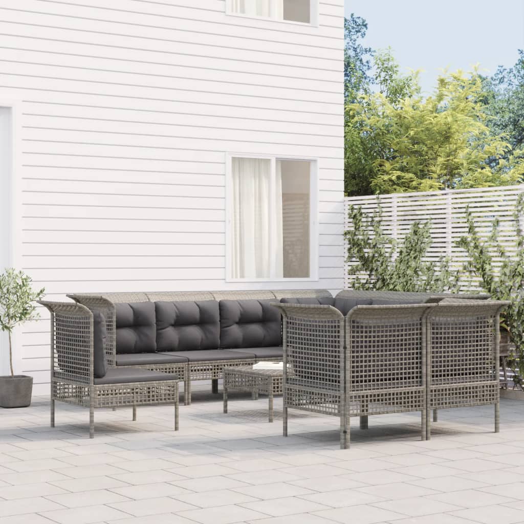 vidaXL Salon de jardin 9 pcs avec coussins Gris Résine tressée