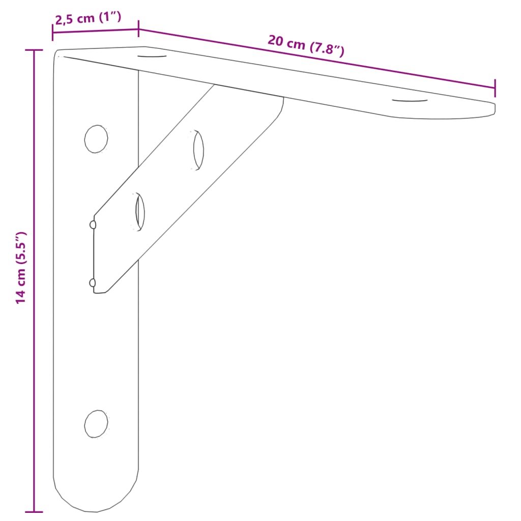 vidaXL Supports d'étagères 4 pcs 20x2,5x14 cm argenté acier inoxydable