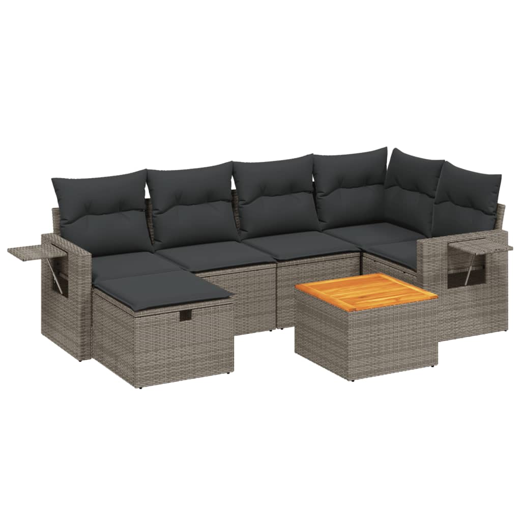 vidaXL Salon de jardin avec coussins 7 pcs gris résine tressée