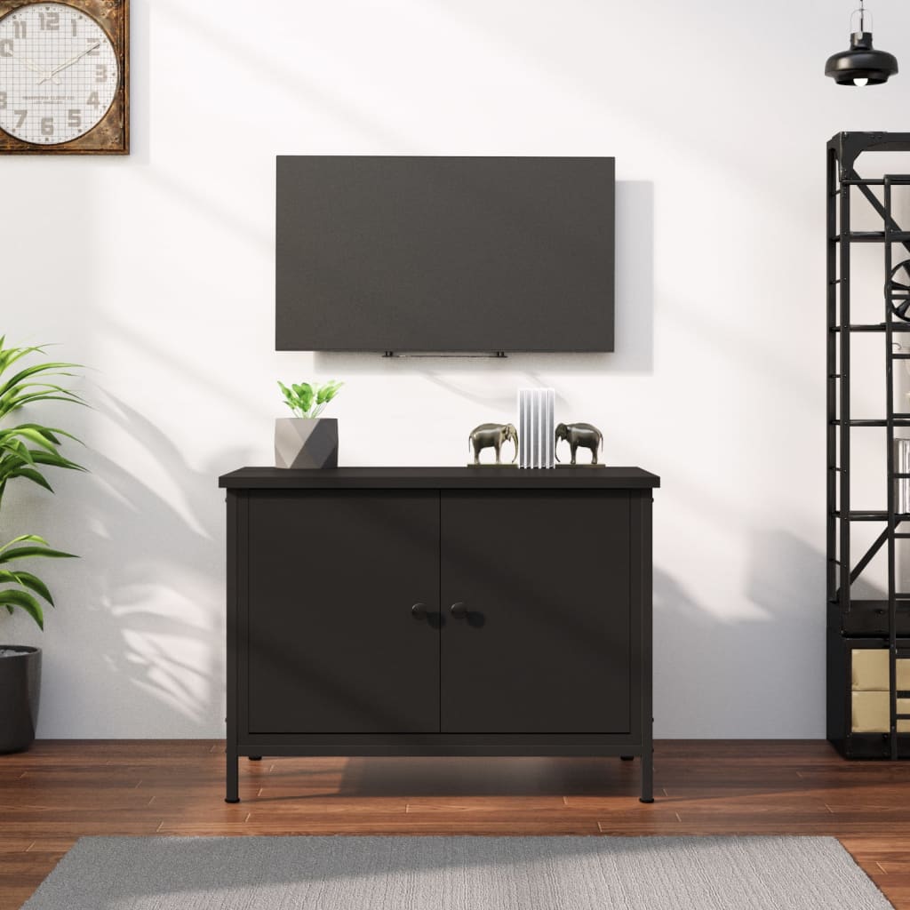 vidaXL Meuble TV avec portes noir 60x35x45 cm bois d'ingénierie