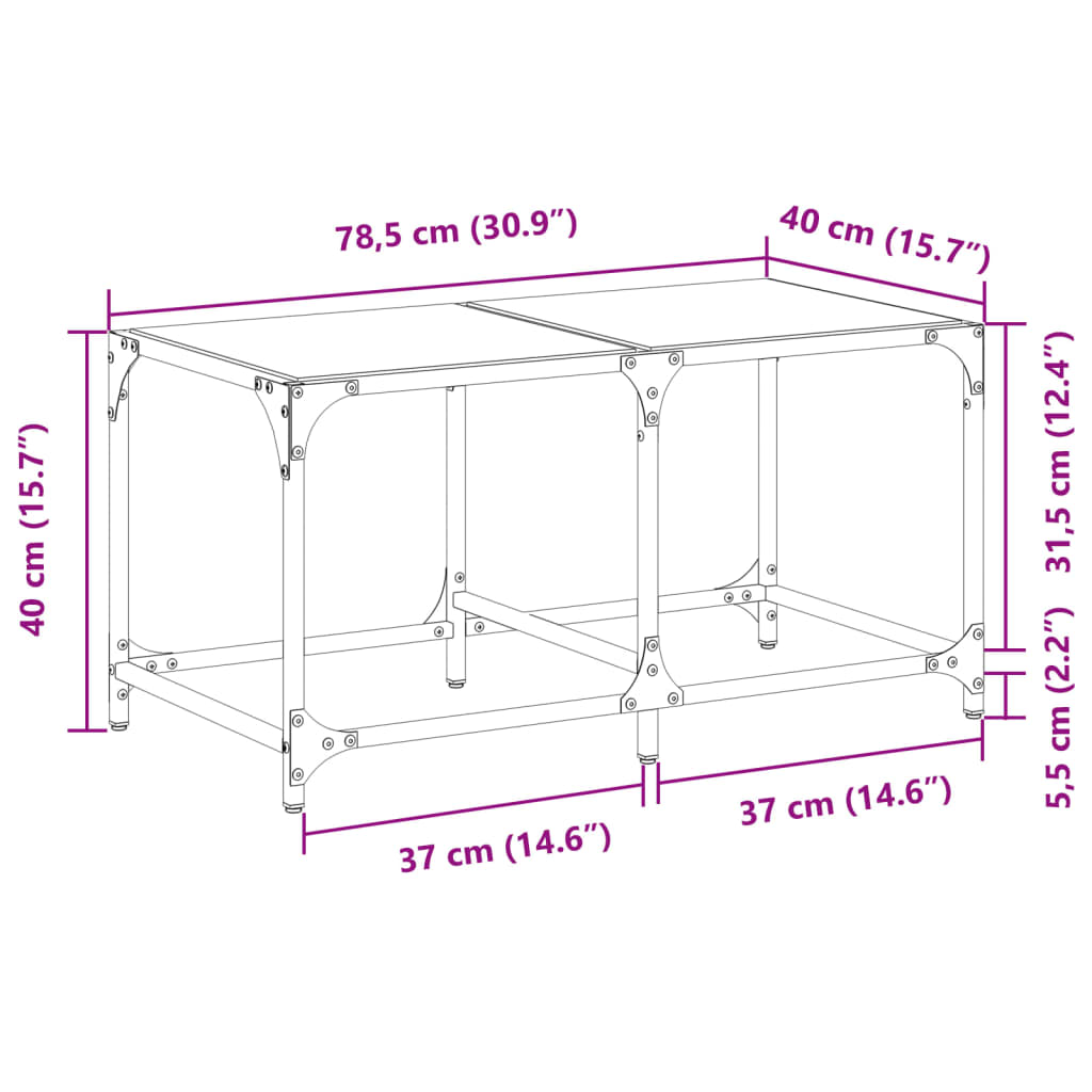 vidaXL Table basse avec dessus en verre transparent 78,5x40x40cm acier