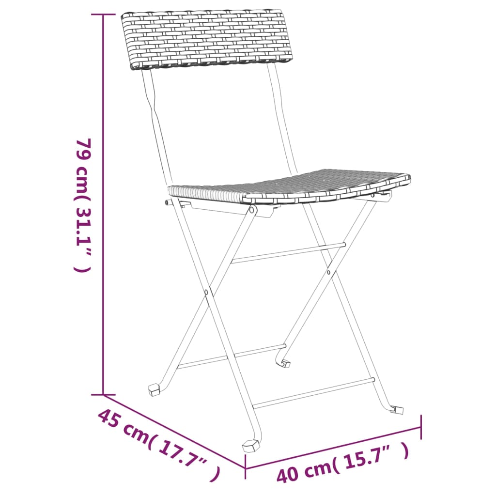 vidaXL Chaises de bistrot pliantes lot de 2 Noir Résine tressée acier