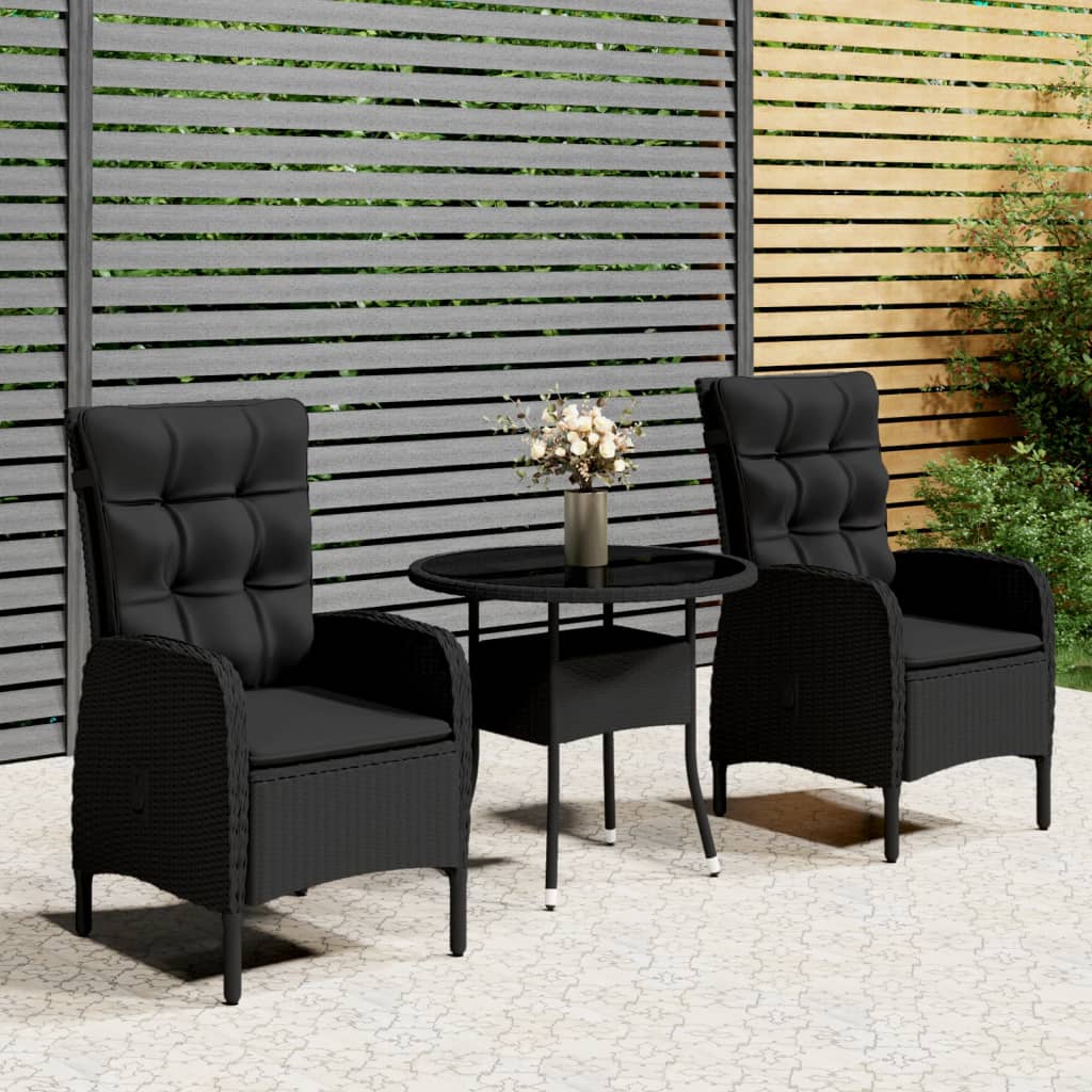 vidaXL Ensemble de bistro de jardin 3 pcs Résine tressée Noir