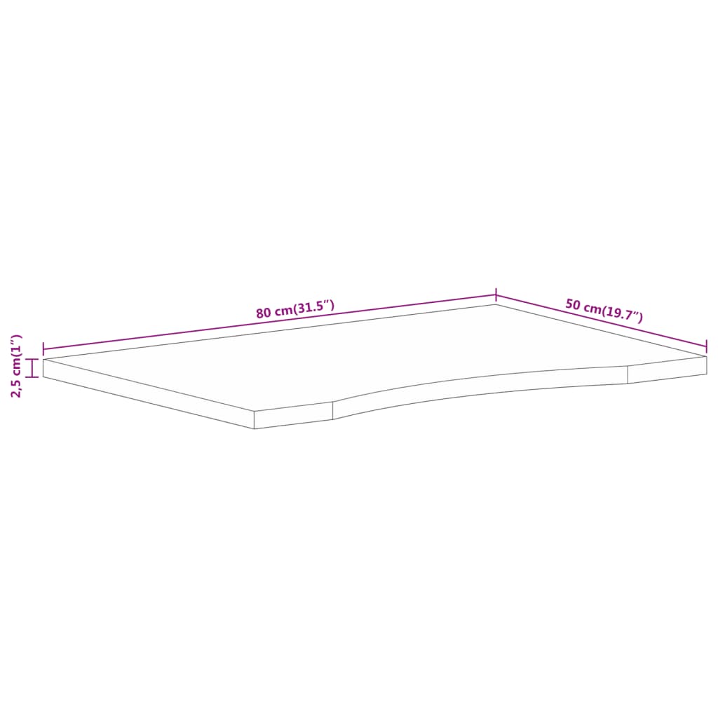 vidaXL Dessus de bureau avec courbe 80x50x2,5 cm manguier massif brut