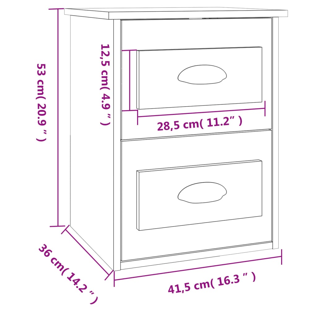 vidaXL Tables de chevet murales 2 pcs blanc brillant 41,5x36x53 cm