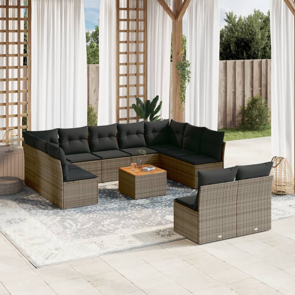 vidaXL Salon de jardin avec coussins 12 pcs gris résine tressée