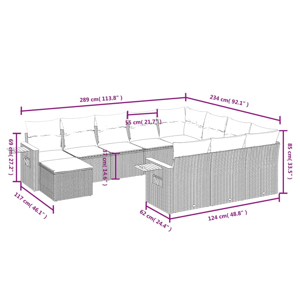 vidaXL Salon de jardin 11 pcs avec coussins noir résine tressée