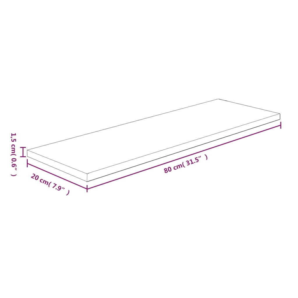 vidaXL Panneau d'étagère 80x20x1,5 cm Bois de chêne massif non traité