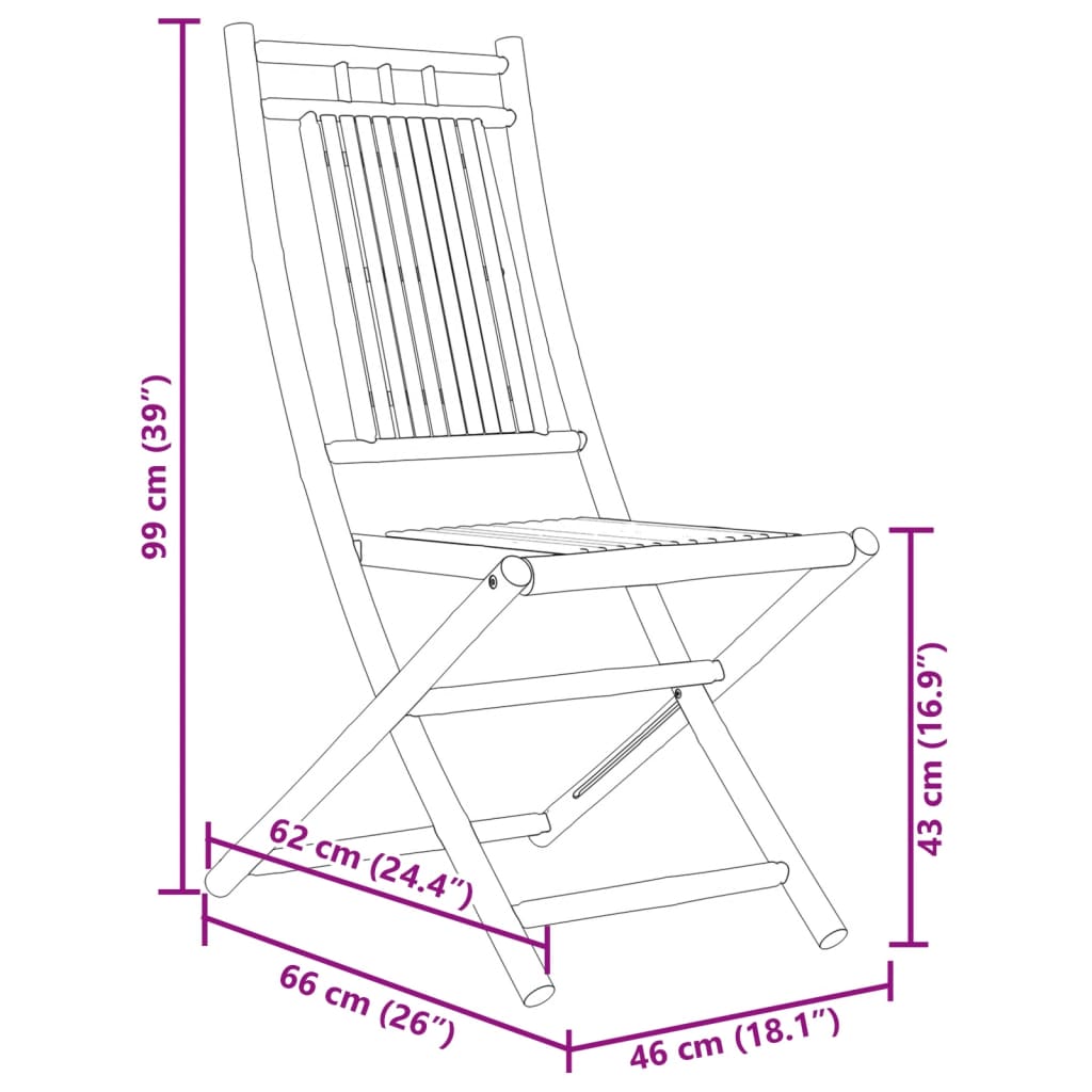 vidaXL Chaises pliables de jardin lot de 4 46x66x99 cm bambou