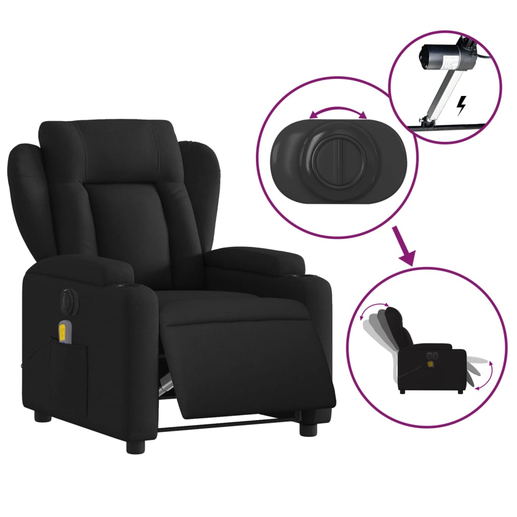 vidaXL Fauteuil de massage inclinable électrique Noir Tissu