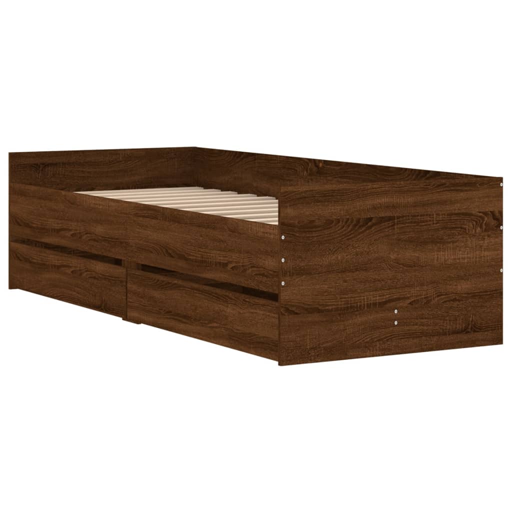 vidaXL Cadre de lit avec tiroirs sans matelas chêne marron 90x190 cm