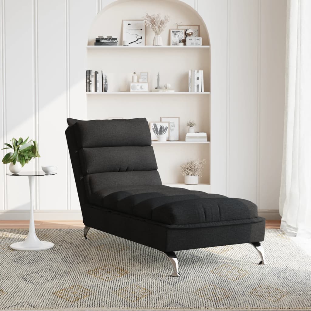 vidaXL Chaise longue avec coussins noir tissu