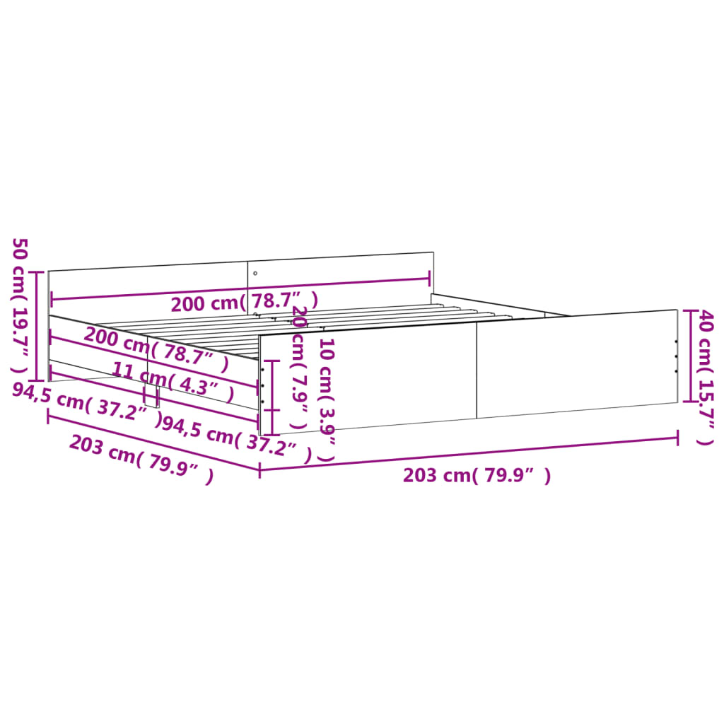 vidaXL Cadre de lit tête de lit et pied de lit sonoma gris 200x200 cm