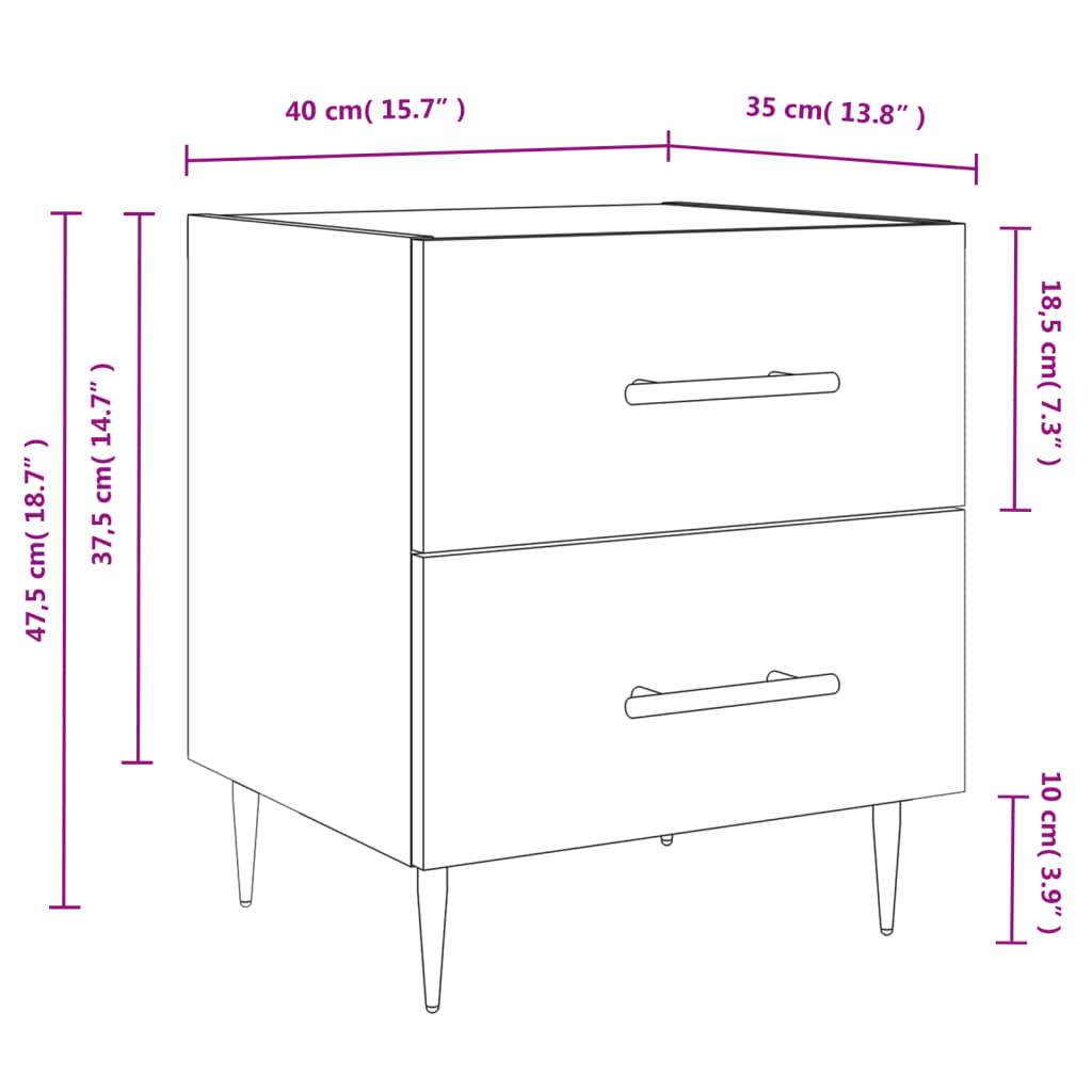 vidaXL Tables de chevet 2pcs chêne fumé 40x35x47,5cm bois d’ingénierie