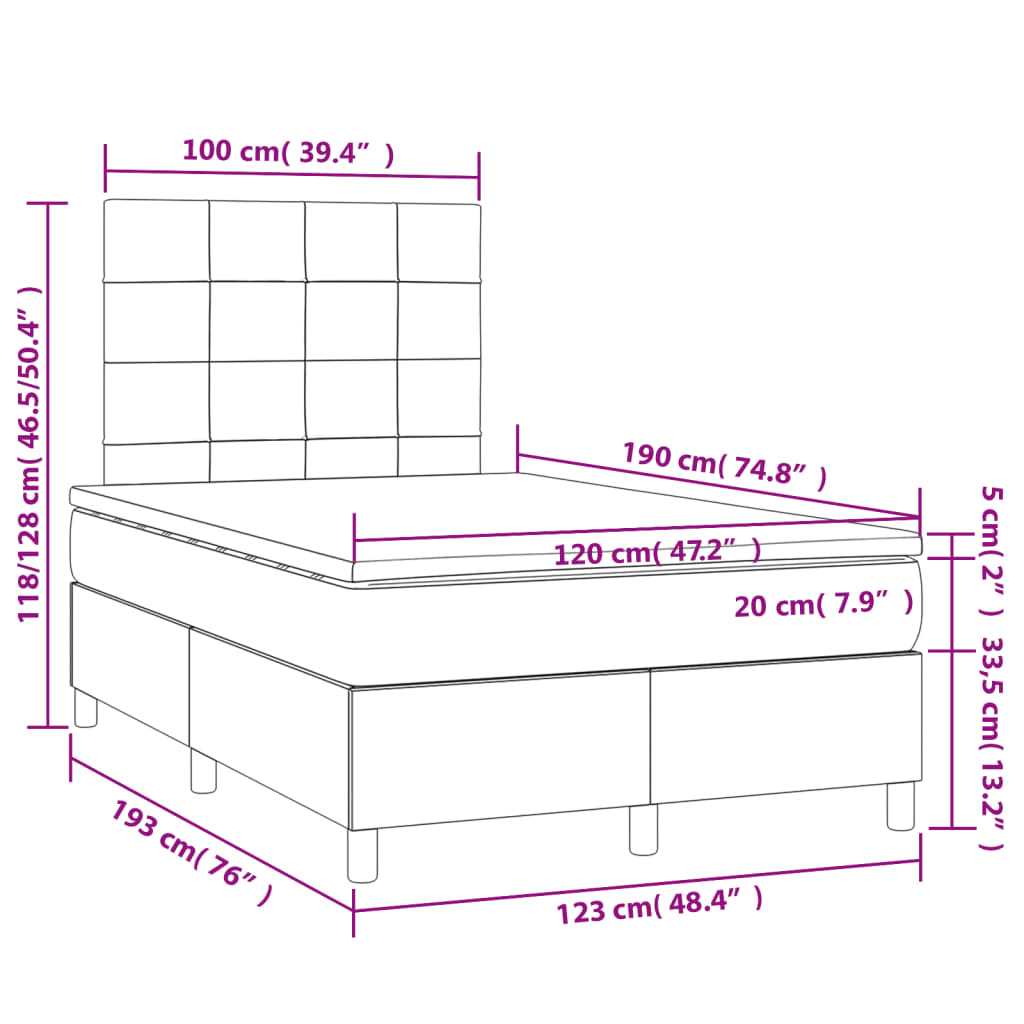 vidaXL Sommier à lattes de lit avec matelas bleu 120x190 cm tissu