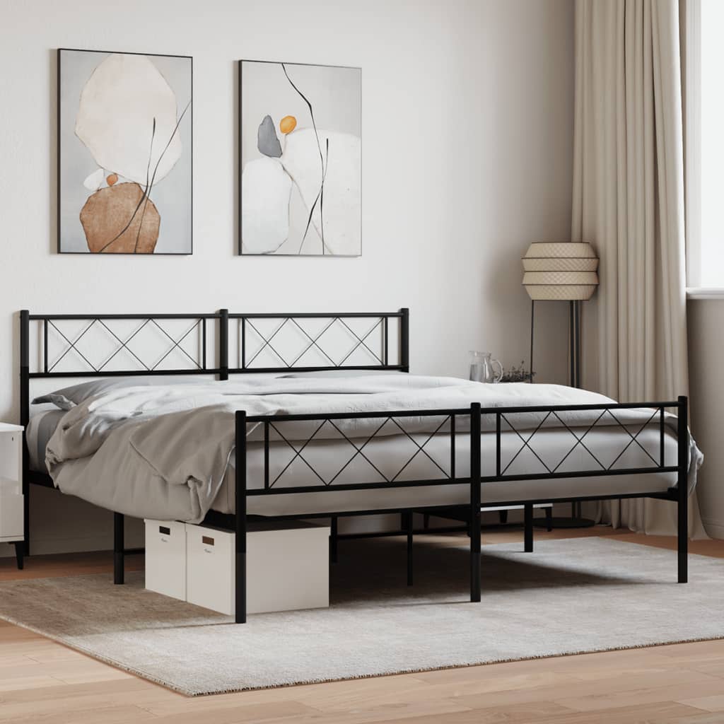 vidaXL Cadre de lit métal sans matelas avec pied de lit noir 120x200cm