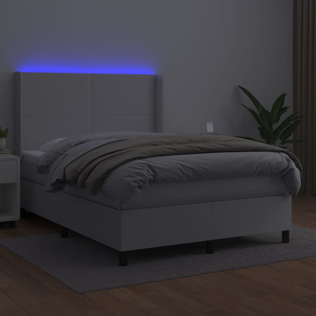 vidaXL Sommier à lattes de lit matelas LED Blanc 140x200 cm Similicuir