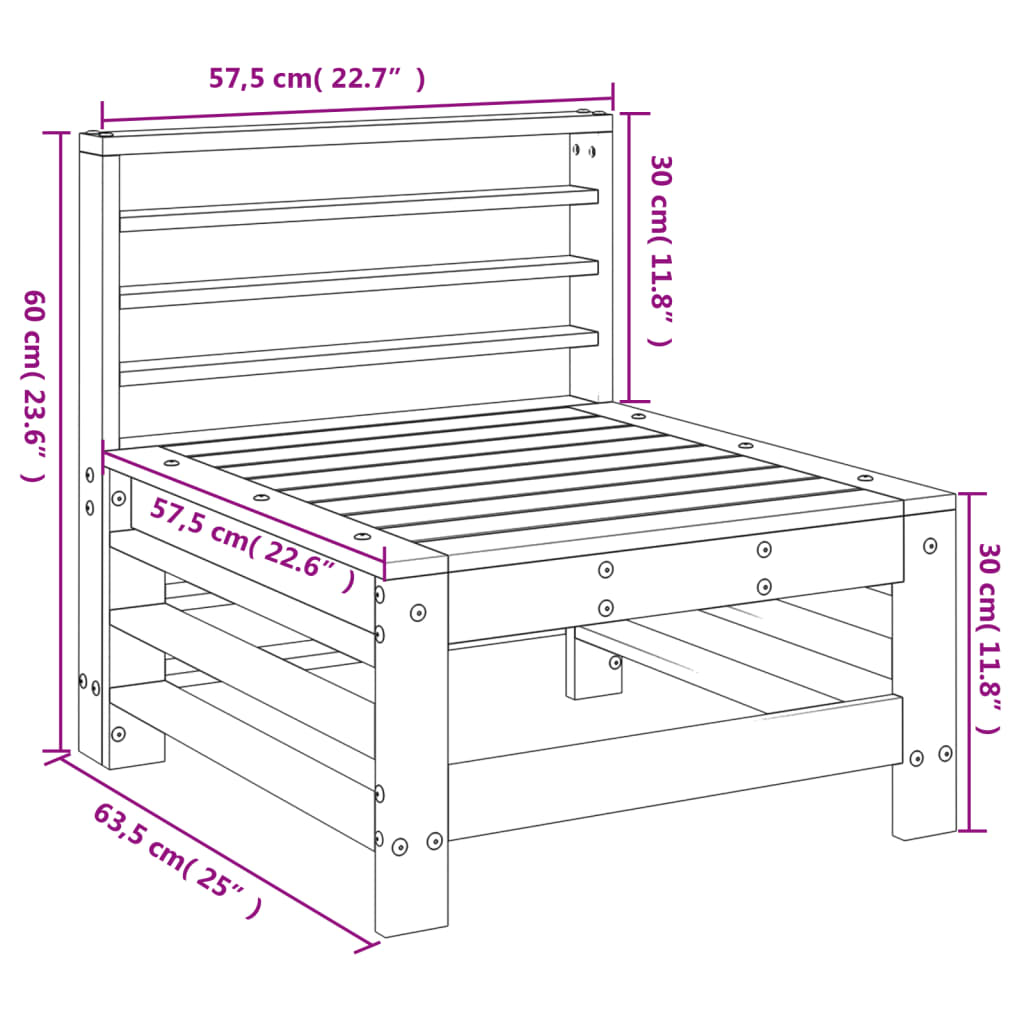 vidaXL Canapé central de jardin blanc bois de pin massif