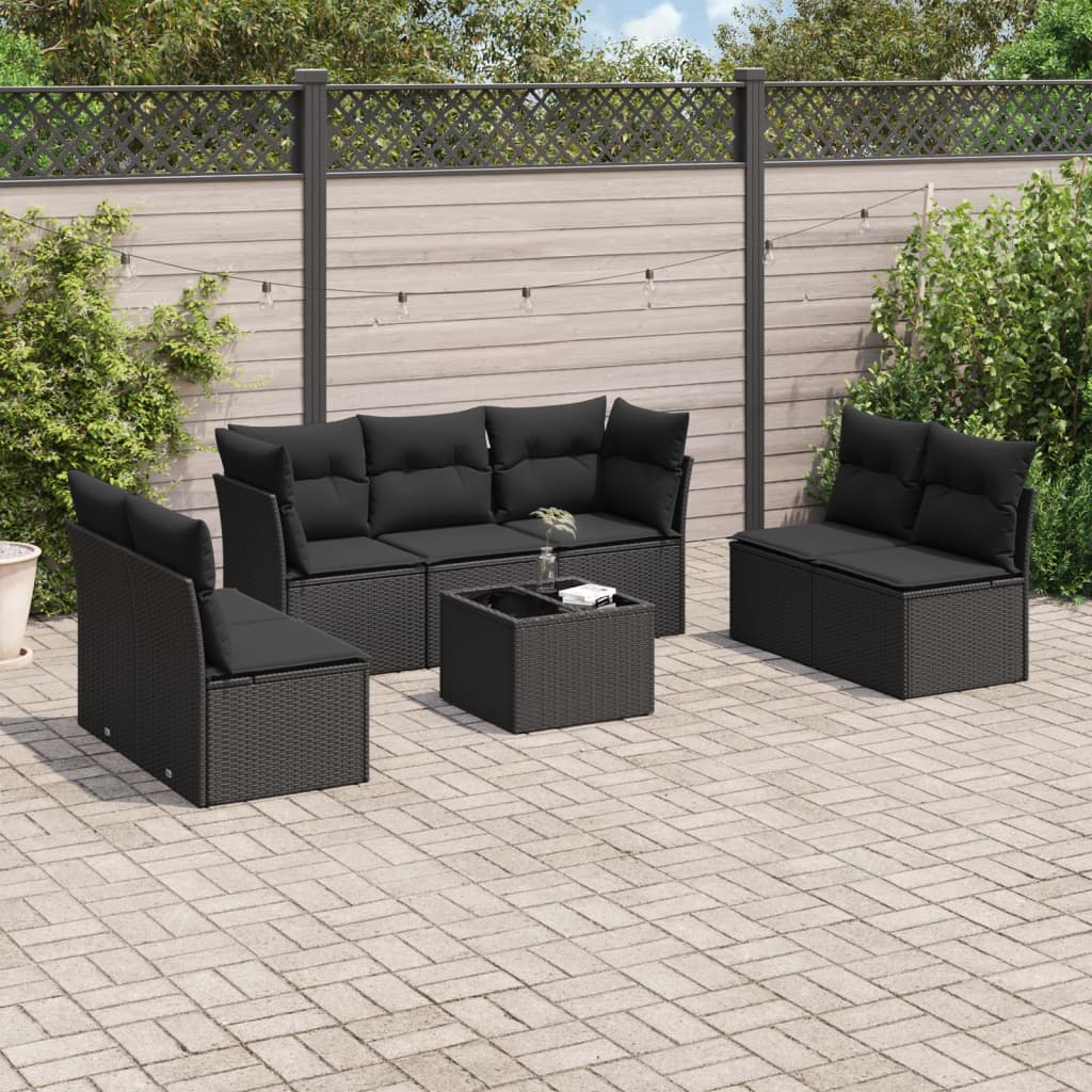 vidaXL Salon de jardin 8 pcs avec coussins noir résine tressée