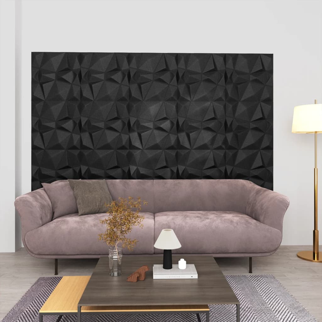 vidaXL Panneaux muraux 3D 48 pcs 50x50 cm Noir diamant 12 m²